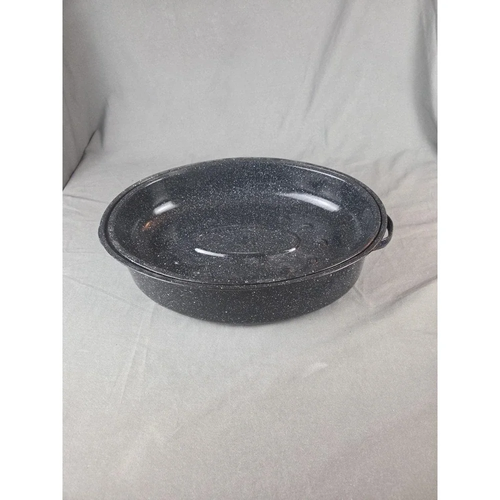 Enamelware Roaster Black Speckled Oval USA Large 16.5
